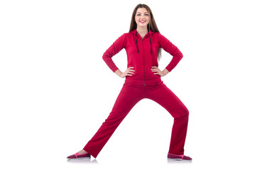 Young woman doing exercises on white