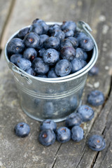 blueberries in a metallic bucket