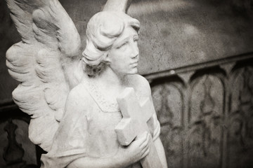 angel holding cross tombstone - textured