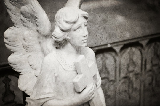 angel holding cross tombstone - textured