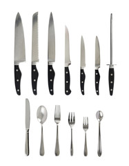 Steel kitchen knife and cutlery set