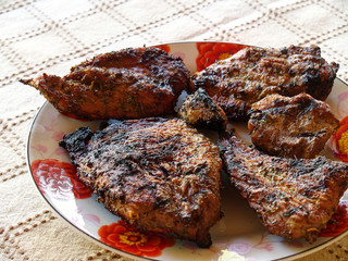 Grilled pork on the grill