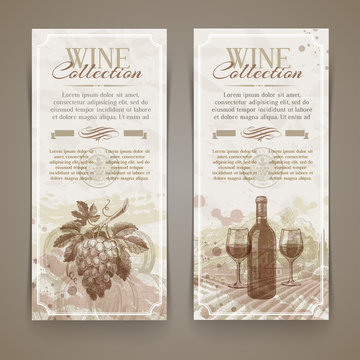 Wine and winemaking - vintage banners with hand drawn elements