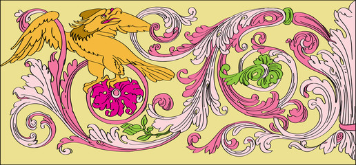 floral design with a bird in the Baroque style