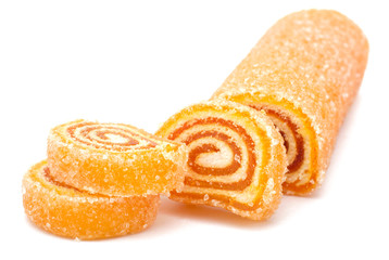 Delicious colorful marmalade isolated on white background