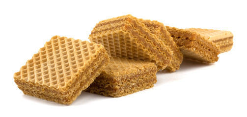Wafers or honeycomb waffles isolated on white background