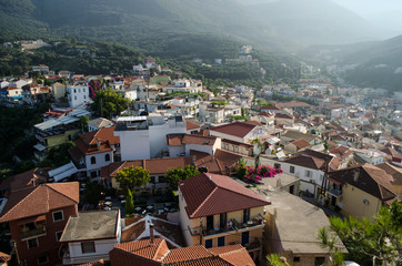 Partial view of parga city, greece, in the early morning