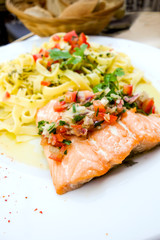 pasta and smoked salmon with tomato