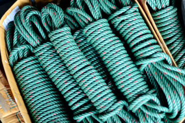 Big roll of green nylon cable rope