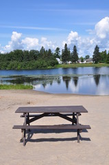 Table and bench in a beach