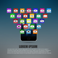 Touch screen mobile phone with colorful application icons