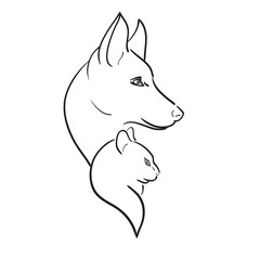 Dog's and Cat's Silhouettes, vector sketch