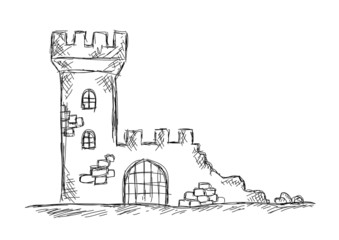 Drawing of castle ruins