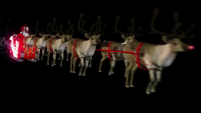 Santa and reindeers perspective close