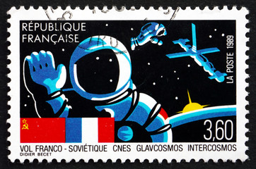 Postage stamp France 1989 French-Soviet Joint Space Flight