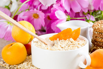 Oatmeal with apricot  in the bowl