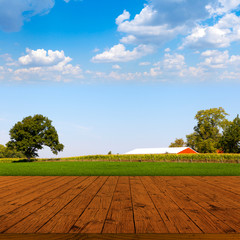 Old Table Surface With Blurred Countryside Landscape