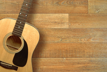 Guitar on floor - obrazy, fototapety, plakaty