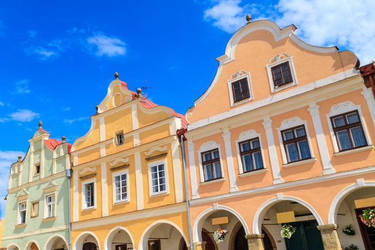 Facade of Renaissance houses in Telc, Czech Republic (a UNESCO w