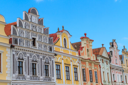 Facade of Renaissance houses in Telc, Czech Republic (a UNESCO w