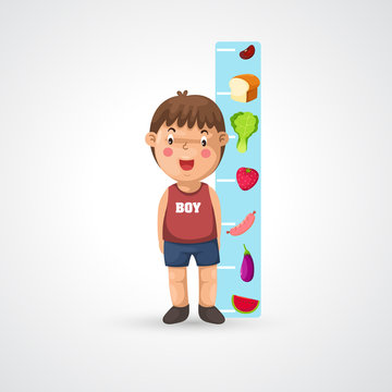 illustration of isolated boy growing tall and measuring vector