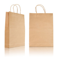 Brown paper bag on reflect floor and white background