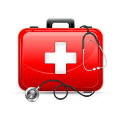 vector illustration of first aid box with stethoscope