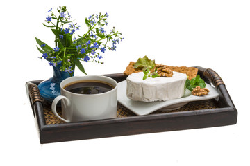 Breakfast with coffee, and cheese