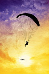 Paragliding silhouette at sunset