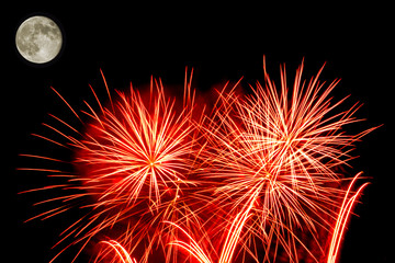 Fireworks and moon