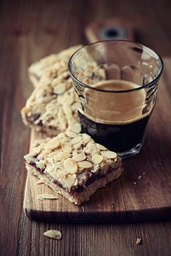 Homemade Flapjack With A Glass Of Espresso