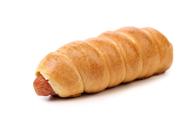 Baked hot dog.