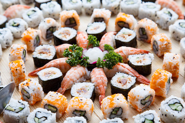 Tray of Fresh Sushi and California Rolls