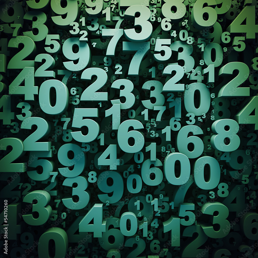 Fototapete abstract green 3d numbers background computer generated render