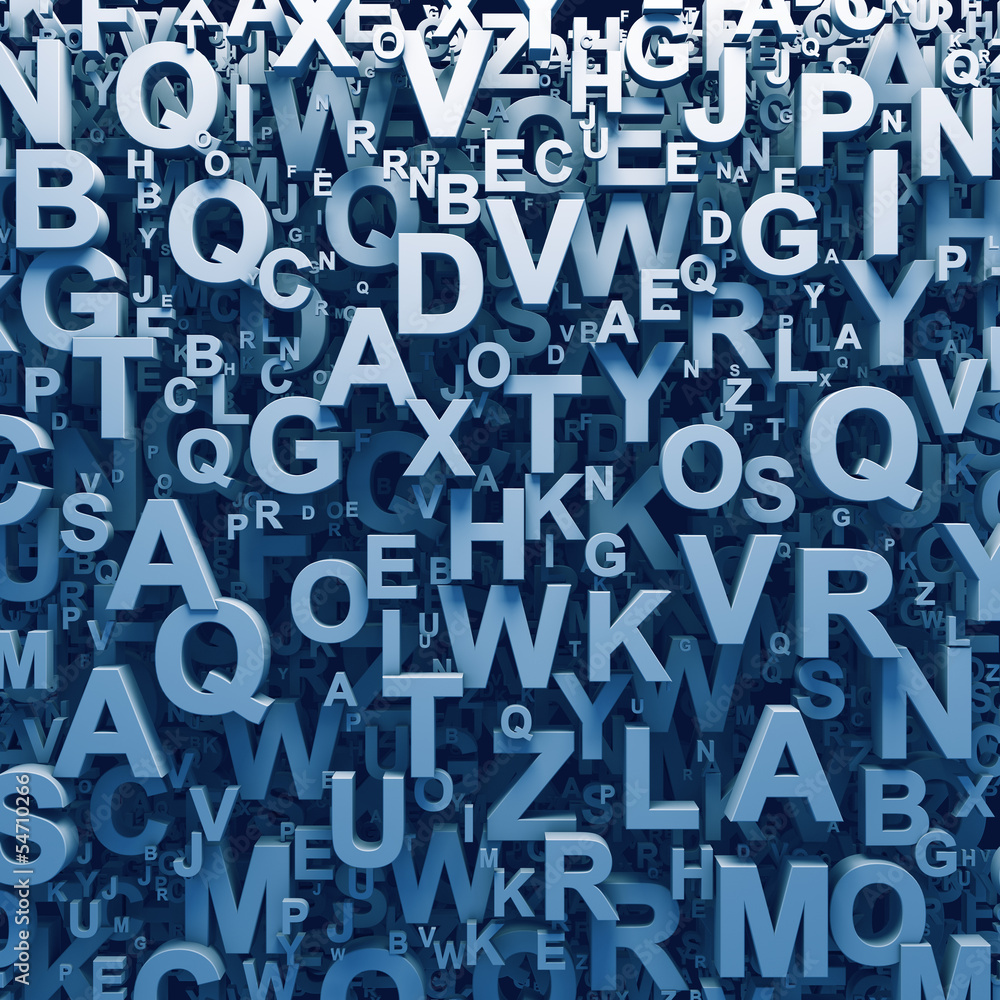 Fototapete abstract blue 3d letters background computer generated render