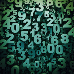 Abstract green 3D numbers background computer generated render