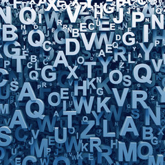 Abstract blue 3D letters background computer generated render