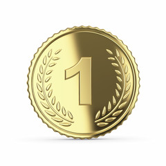 Golden medal 3D render - isolated with clipping path