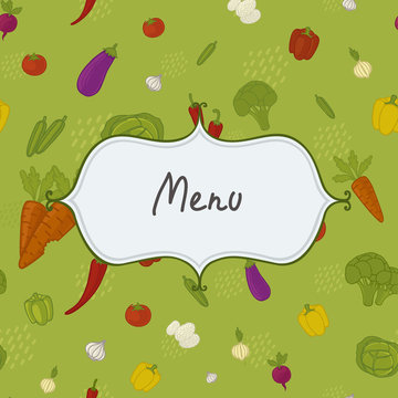 Funny vegetables background with frame for text