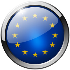 EU Round Metal Glass realistic Button on white background