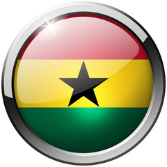 Ghana Round Metal Glass realistic button on white background