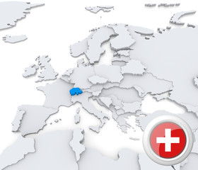 Switzerland on map of Europe
