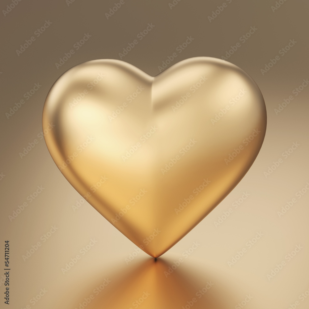 Poster golden heart 3d render isolated with clipping path
