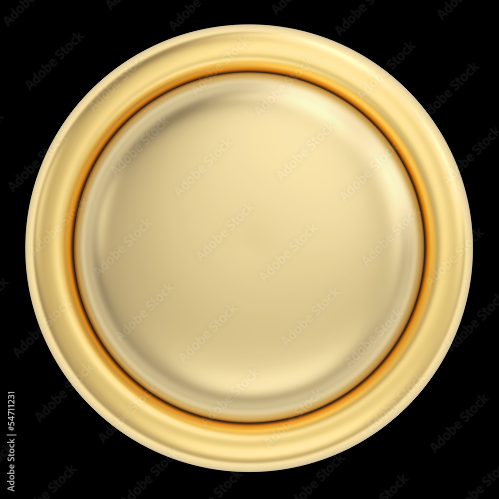 Poster golden button on black isolated with clipping path