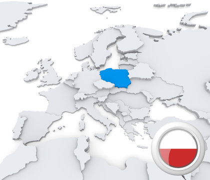 Poland on map of Europe
