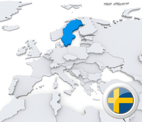 Sweden on map of Europe