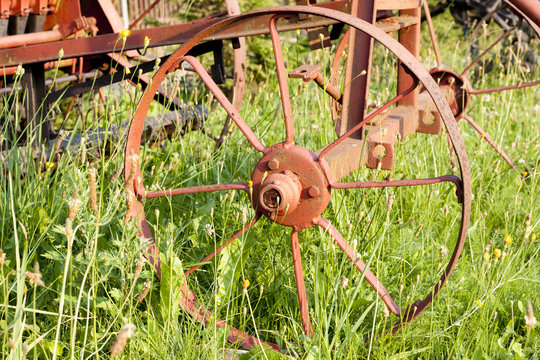 Old agriculture machinery outdated technology concept