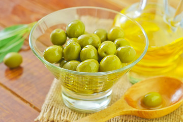 green olives and oil