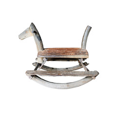 wooden rocking horse chair on white background with clipping pat