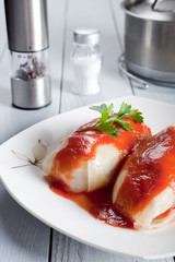 Tasty stuffed cabbage with tomato sauce